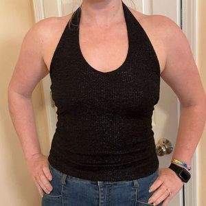 Textured black halter top